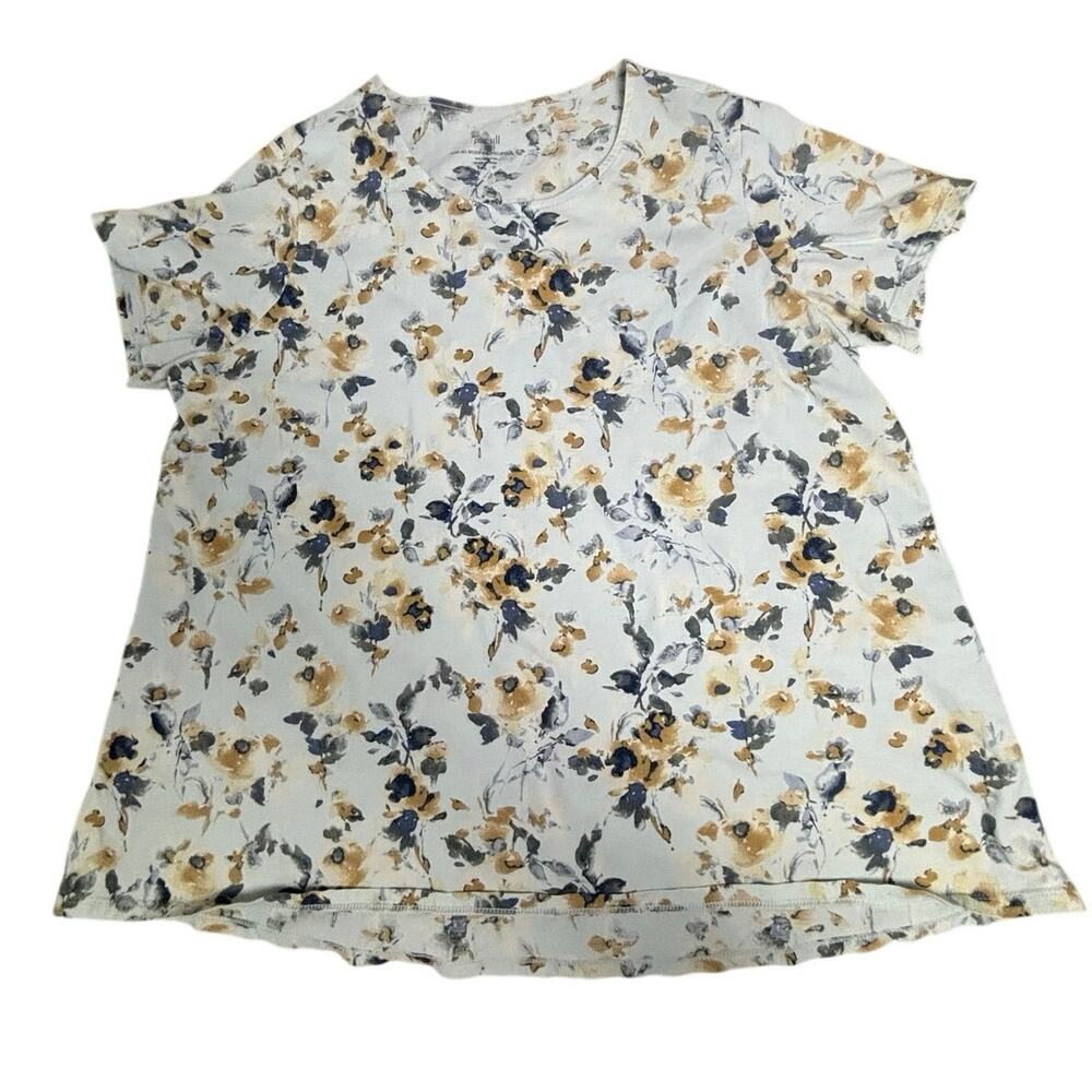 J.Jill Pure Jill Women’s Floral Elliptical Tee White Tan Short Sleeve Top xl